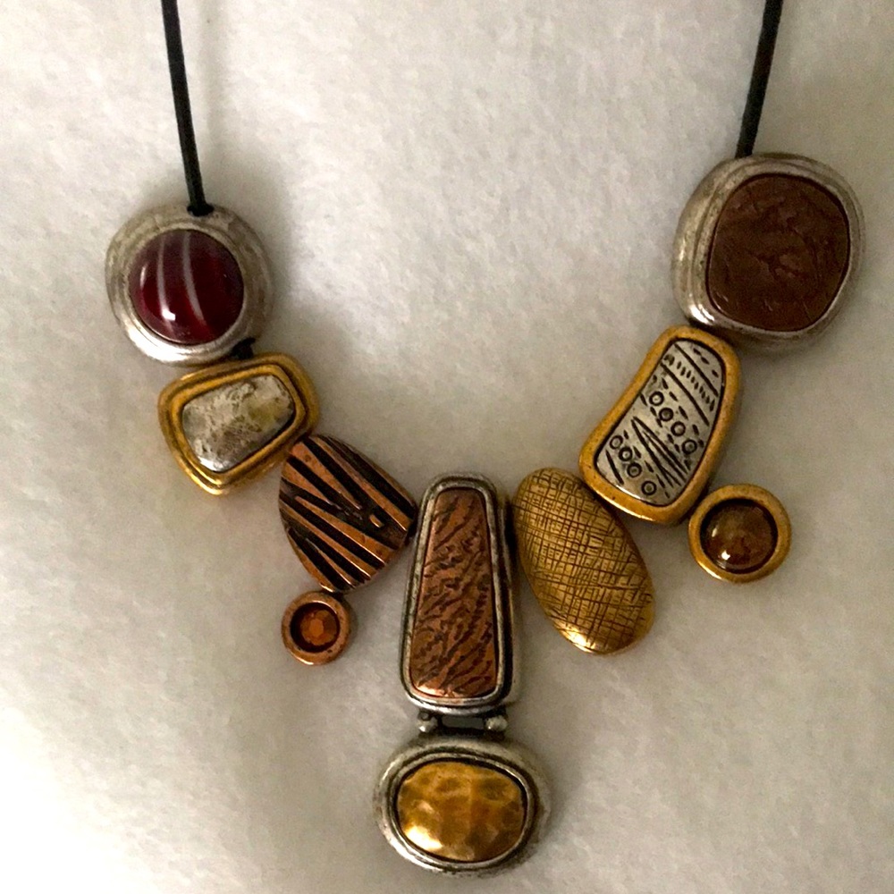 Chico’s copper silver and gold statement necklace 20 inches w/ adjustable clasp